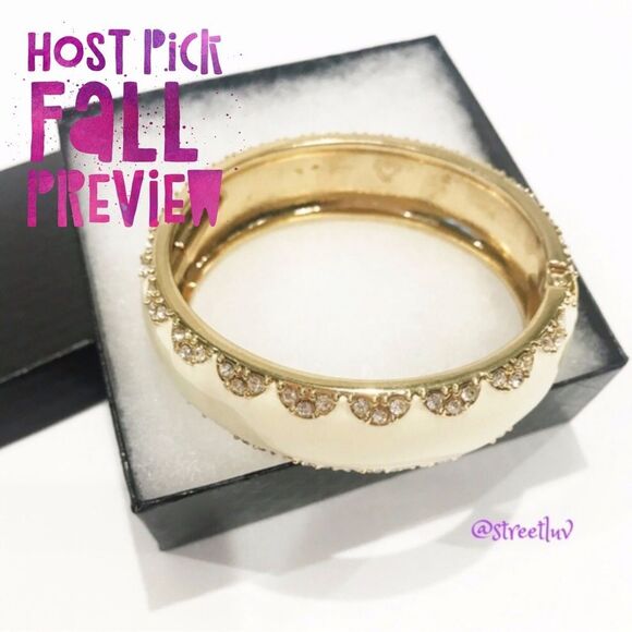 🎃 stella & dot ~ sloane enamel bangle bracelet ~ cream crystals ~ retired - Picture 2 of 7